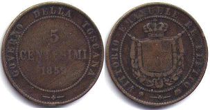 монета Тоскана 5 чентезими 1859