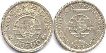 монета Мозамбик 20 эскудо 1955