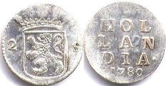 монета Голландия 2 стювера 1780