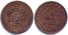 монета Голландская Ост-Индия 1 цент 1856