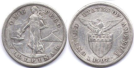 монета Филиппины 1 песо 1907
