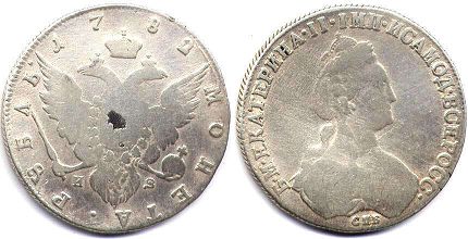 монета Россия 1 рубль 1782