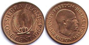 монета Сьерра-Леоне 1 цент 1964