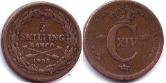 монета Швеция 1/3 скиллинга 1835