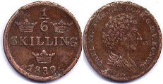 монета Швеция 1/6 скиллинга 1832