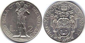 монета Ватикан 2 лиры 1930