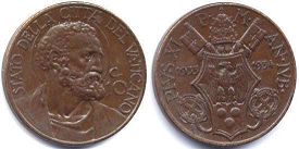 монета Ватикан 10 чентезими 1933-34