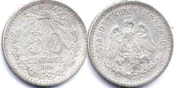 Мексика монета 50 сентаво 1905