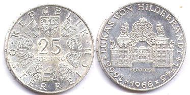 монета Австрия 25 шиллингов 1968