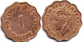 монета Кипр 1 пиастр 1945
