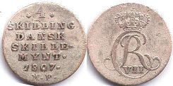 монета Дания 4 скиллинга 1807