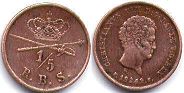 монета Дания 1/5 скиллинга 1842