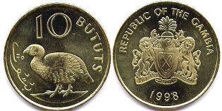 монета Гамбия 10 бутутов 1998