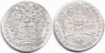 монета Гамбург 8 шиллингов 1727