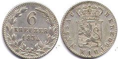 монета Нассау 6 крейцеров 1834