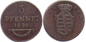 монета Саксен-Кобург-Заальфельд 3 пфеннига 1826