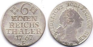 монета Пруссия 1/6 талера 1767
