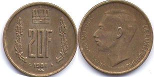 монета Люксембург 20 франков 1981