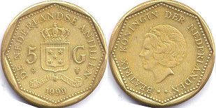 монета Нидерландские Антиллы 5 гульденов 1999