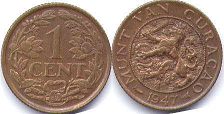 монета Кюрасао 1 цент 1947