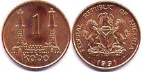 монета Нигерия 1 кобо 1991