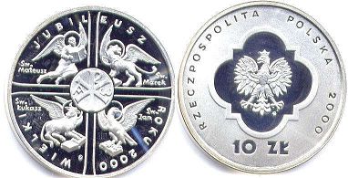 монета Польша 10 злотых 2000