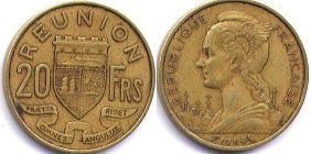 монета Реюньон 20 франков 1964