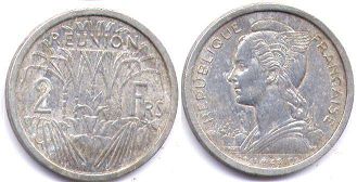 монета Реюньон 2 франка 1949