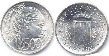 монета Сан-Марино 500 лир 1981