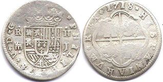 монета Испания 2 реала 1718