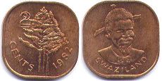 монета Свазиленд 2 цента 1982