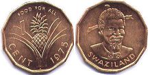 монета Свазиленд 1 цент 1975