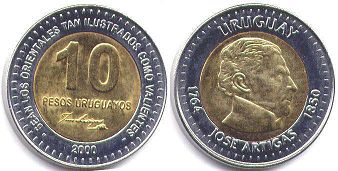 монета Уругвай 10 песо 2000