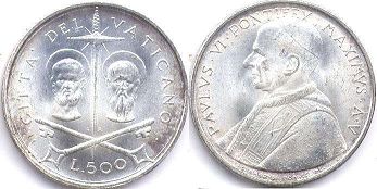 монета Ватикан 500 лир 1967