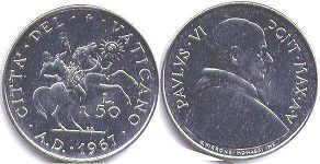 монета Ватикан 50 лир 1967