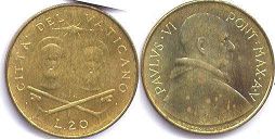 монета Ватикан 20 лир 1967