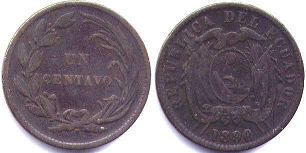 монета Эквадор 1 сентаво 1890