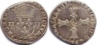 монета Франция 1/4 экю 1596