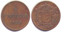 монета Бавария 1/2 крейцера 1853