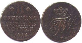 монета Брауншвейг-Вольфенбюттель 2 пфеннига 1814