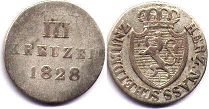 монета Нассау 3 крейцера 1828