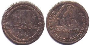 монета Мюнстер 3 пфеннига 1753