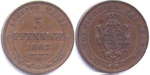 монета Саксония 5 пфеннигов 1862