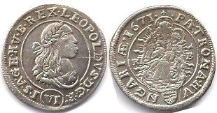 монета Венгрия 6 крейцеров 1671