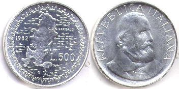 монета Италия 500 лир 1982