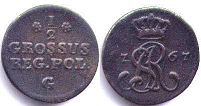 монета Польша 1/2 гроша 1767
