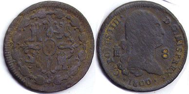 монета Испания 8 мараведи 1800