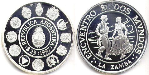 монета Аргентина 25 песо 1997