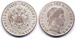 монета Австрийская Империя 5 крейцеров 1838