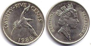 монета Бермуды 25 центов 1986